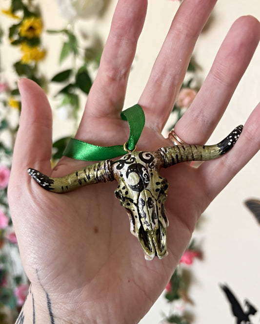 Hand Painted Bull Skull Ornament