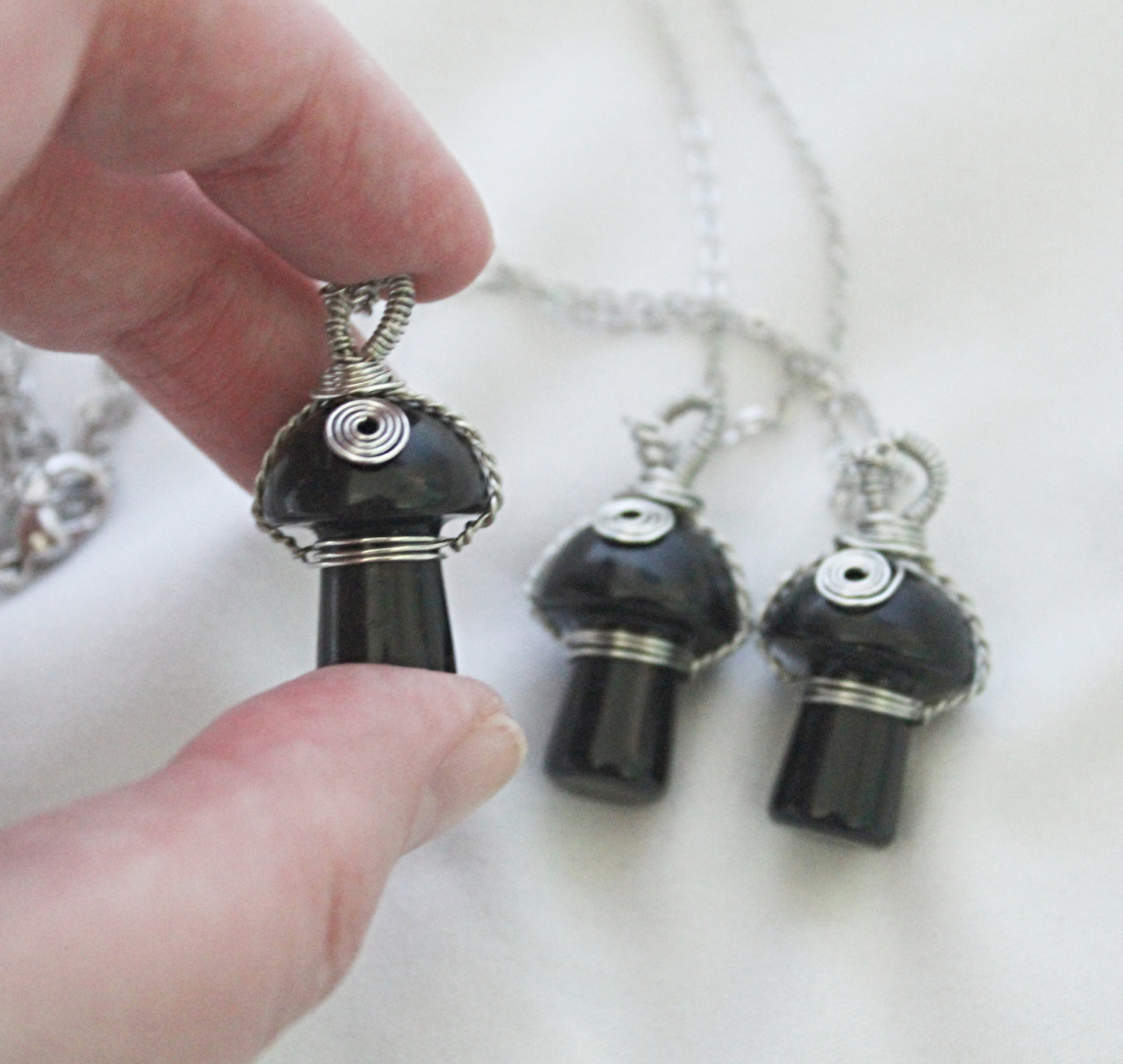 Black Obsidian Mushroom Necklace