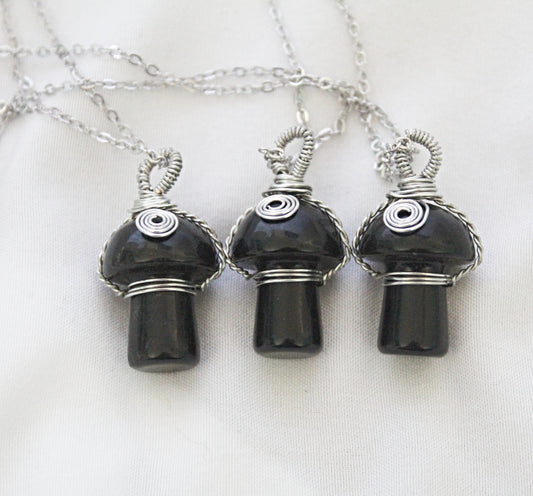 Black Obsidian Mushroom Necklace