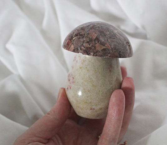 Cherry Blossom Thulite and Rose Granite Polished Mushroom