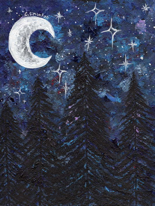 Night Sky Forest Moon Art Print