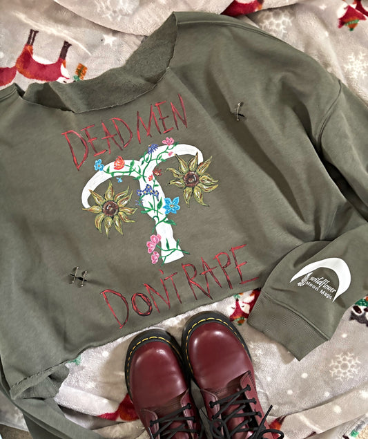 Cropped Grunge DMDR Olive Green Hoodie