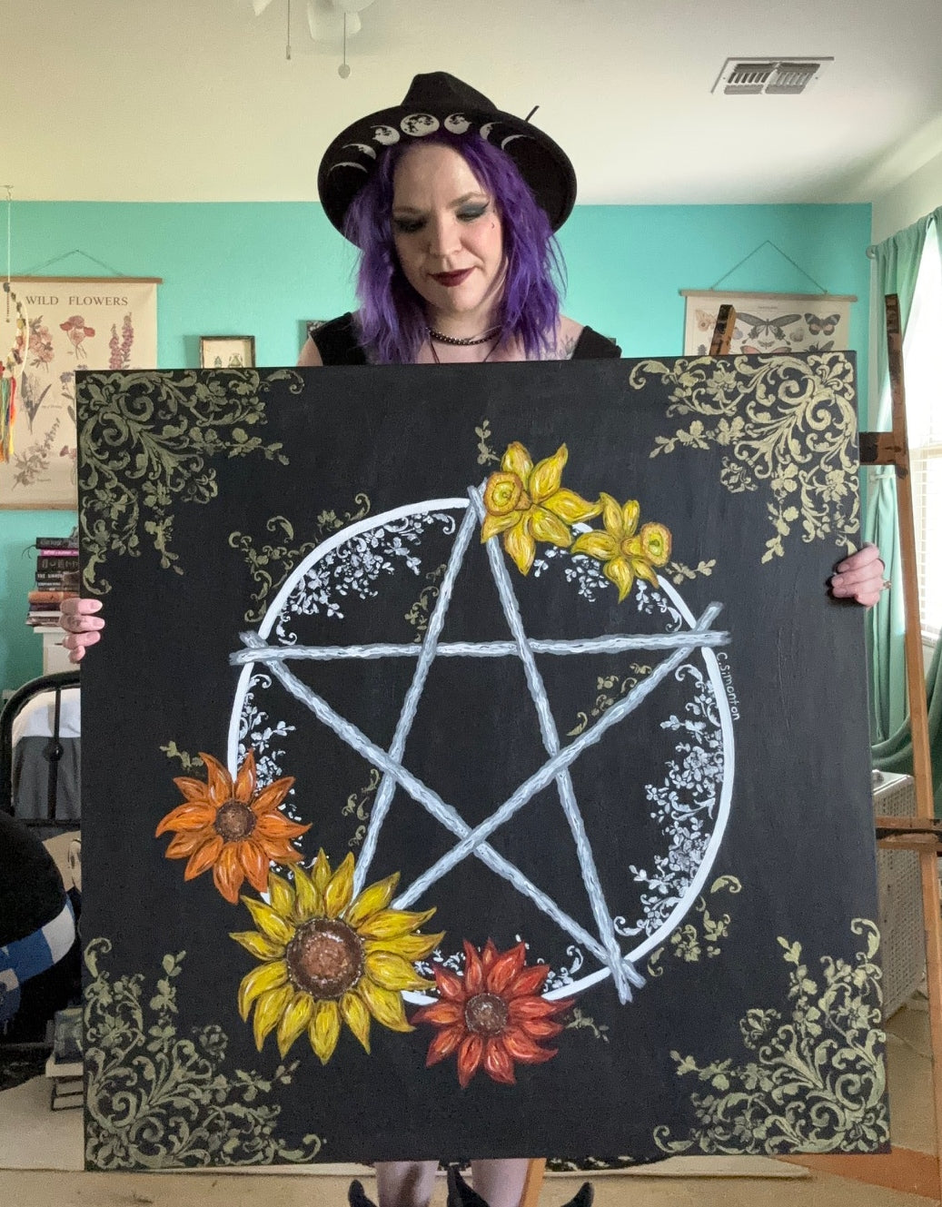 Large Pentacle Daffodil Sunflower Acrylic Painting
