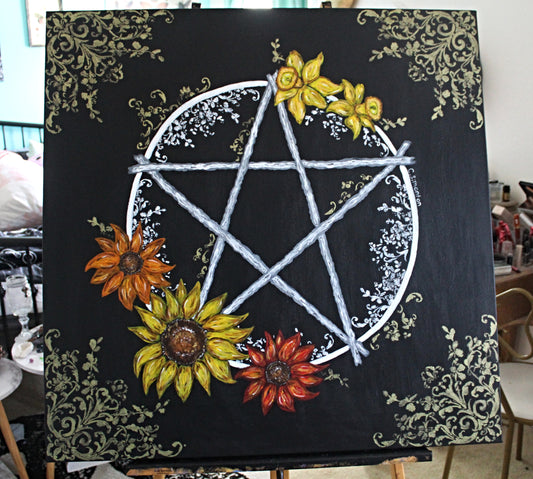 Large Pentacle Daffodil Sunflower Acrylic Painting
