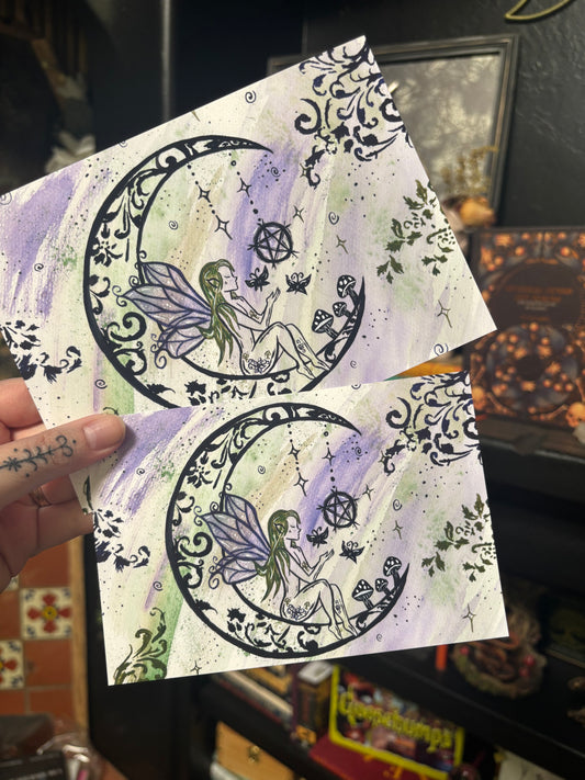 Fairy Moon Watercolor Art Print