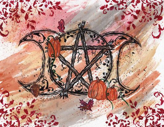 Fall Triple Moon Watercolor Art Print