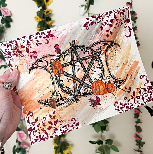 Fall Triple Moon Watercolor Art Print
