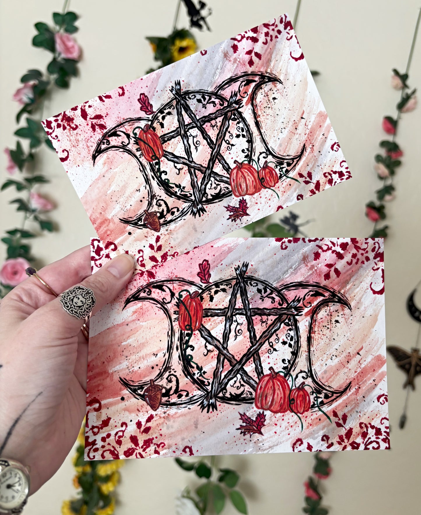 Fall Triple Moon Watercolor Art Print