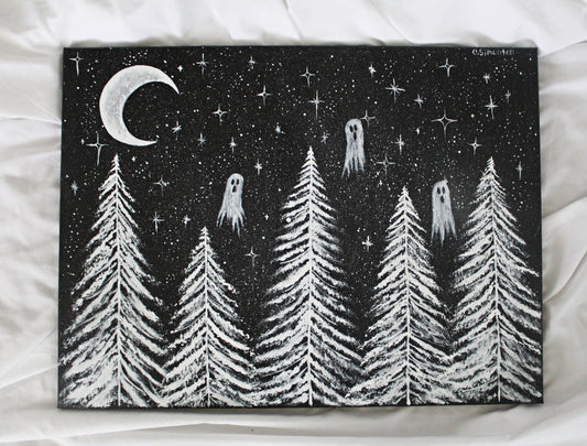Ghost Forest Scene Acrylic Painting