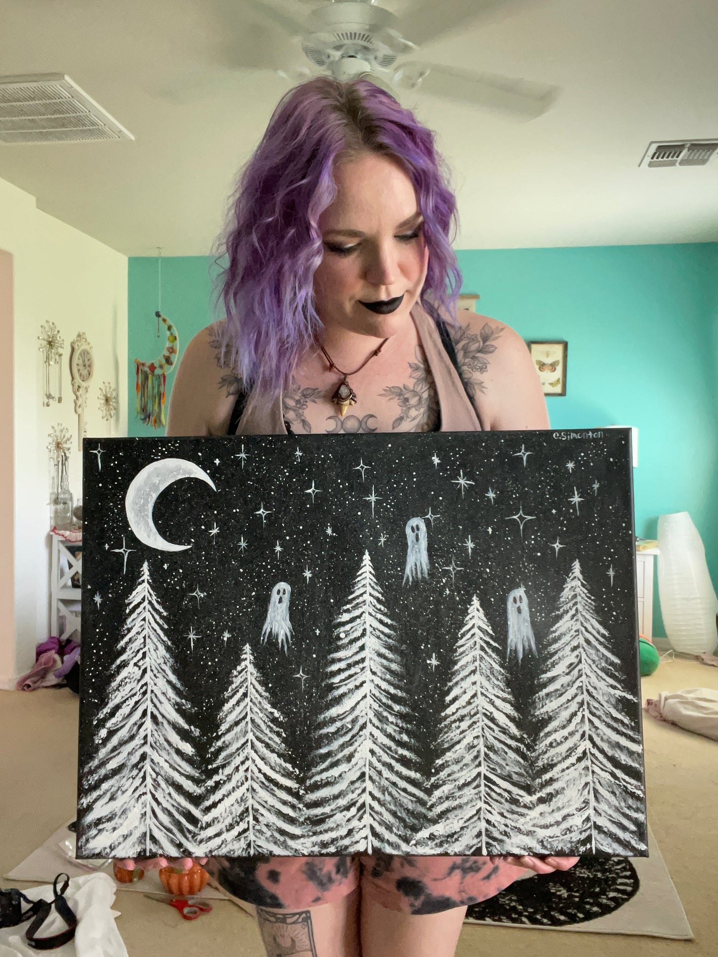 Ghost Forest Scene Acrylic Painting