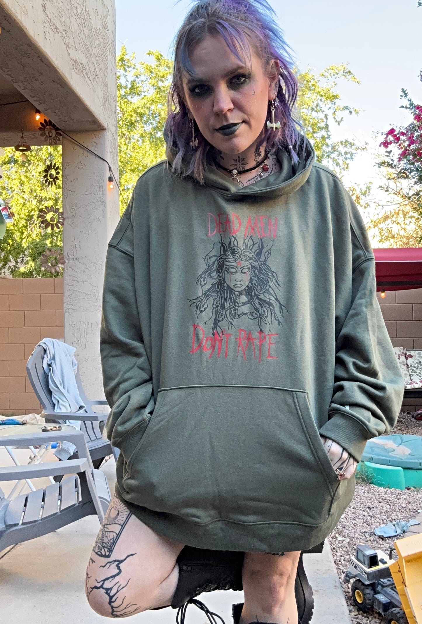 Medusa Dead Men Don't Rape Olive Green Hoodie