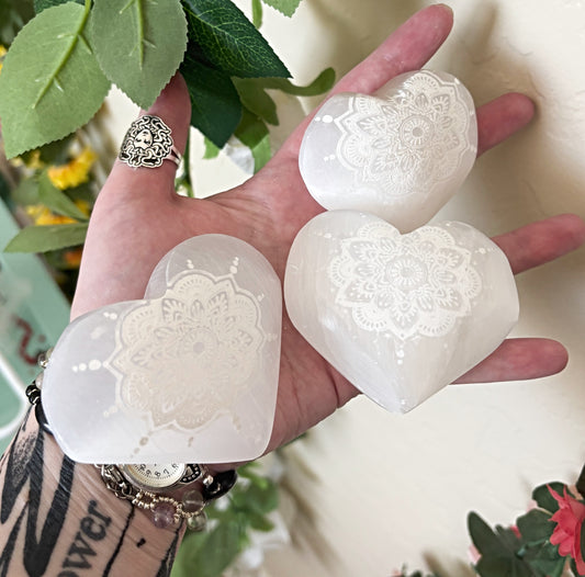 Selenite Heart With Floral Detailing