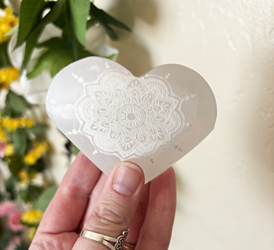 Selenite Heart With Floral Detailing