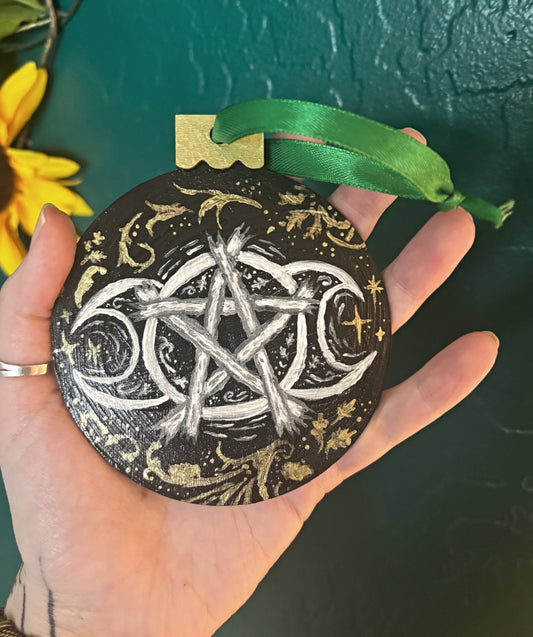 Hand Painted Triple Moon Pentacle Ornament
