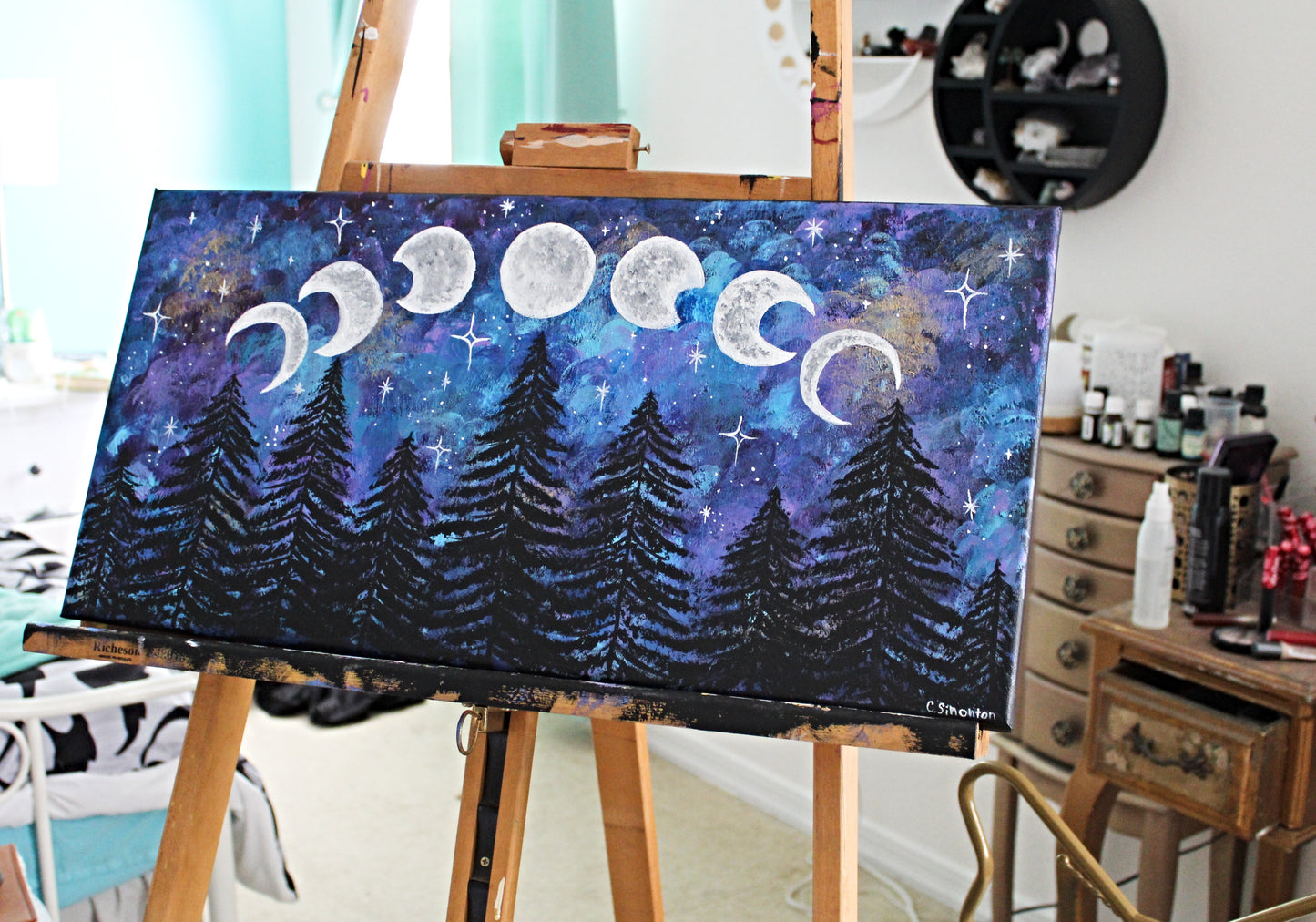 Night Sky Moon Phases Acrylic Painting