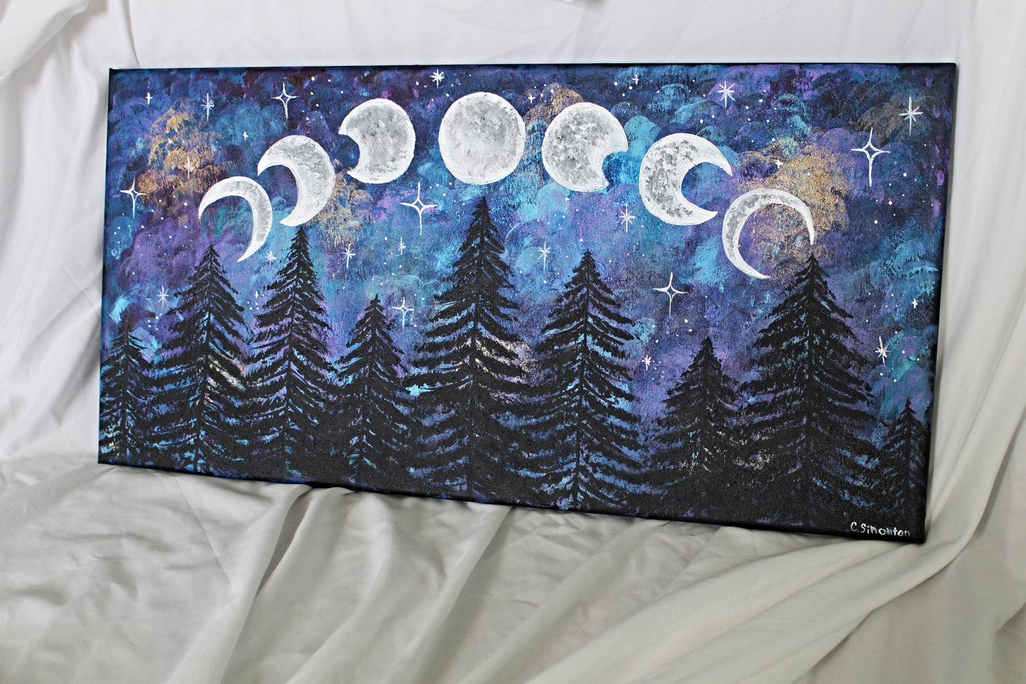 Night Sky Moon Phases Acrylic Painting
