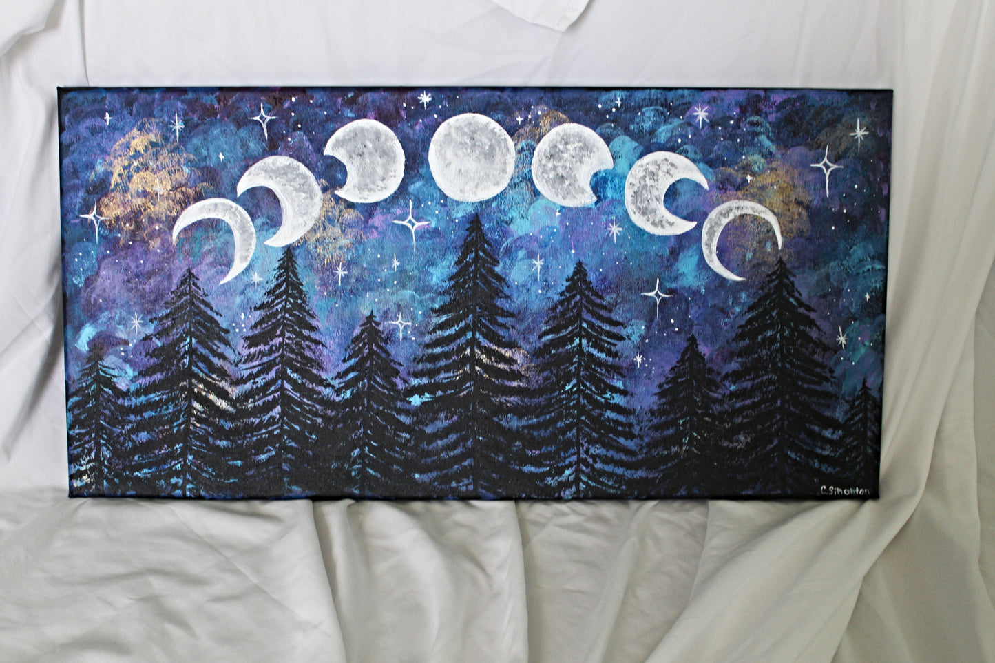 Night Sky Moon Phases Acrylic Painting