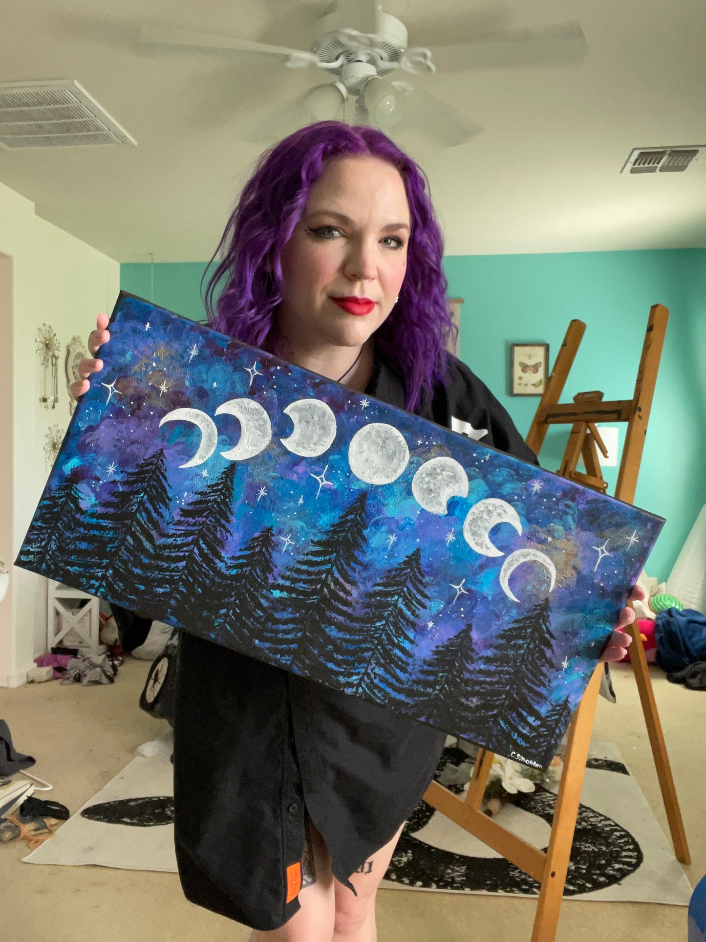 Night Sky Moon Phases Acrylic Painting
