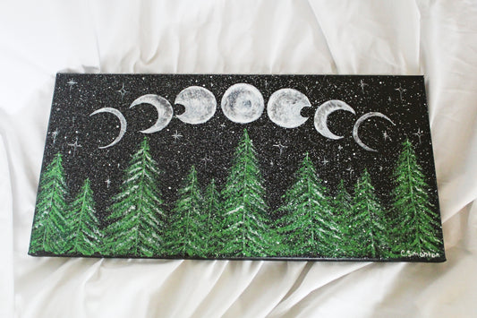 Moon Phases Green Tree Painting