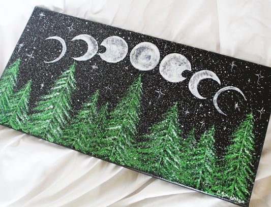 Moon Phases Green Tree Painting