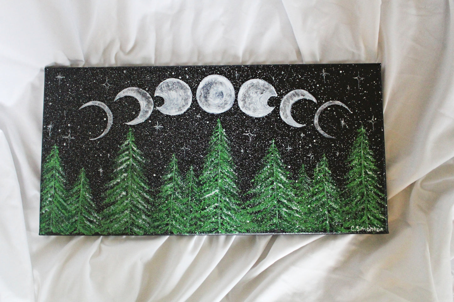 Moon Phases Green Tree Painting