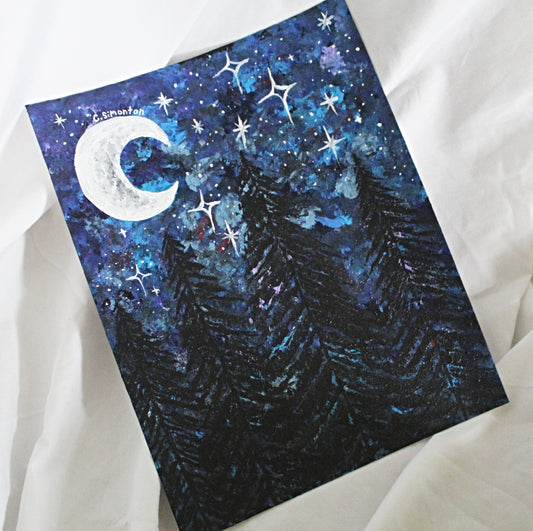 Night Sky Forest Moon Art Print