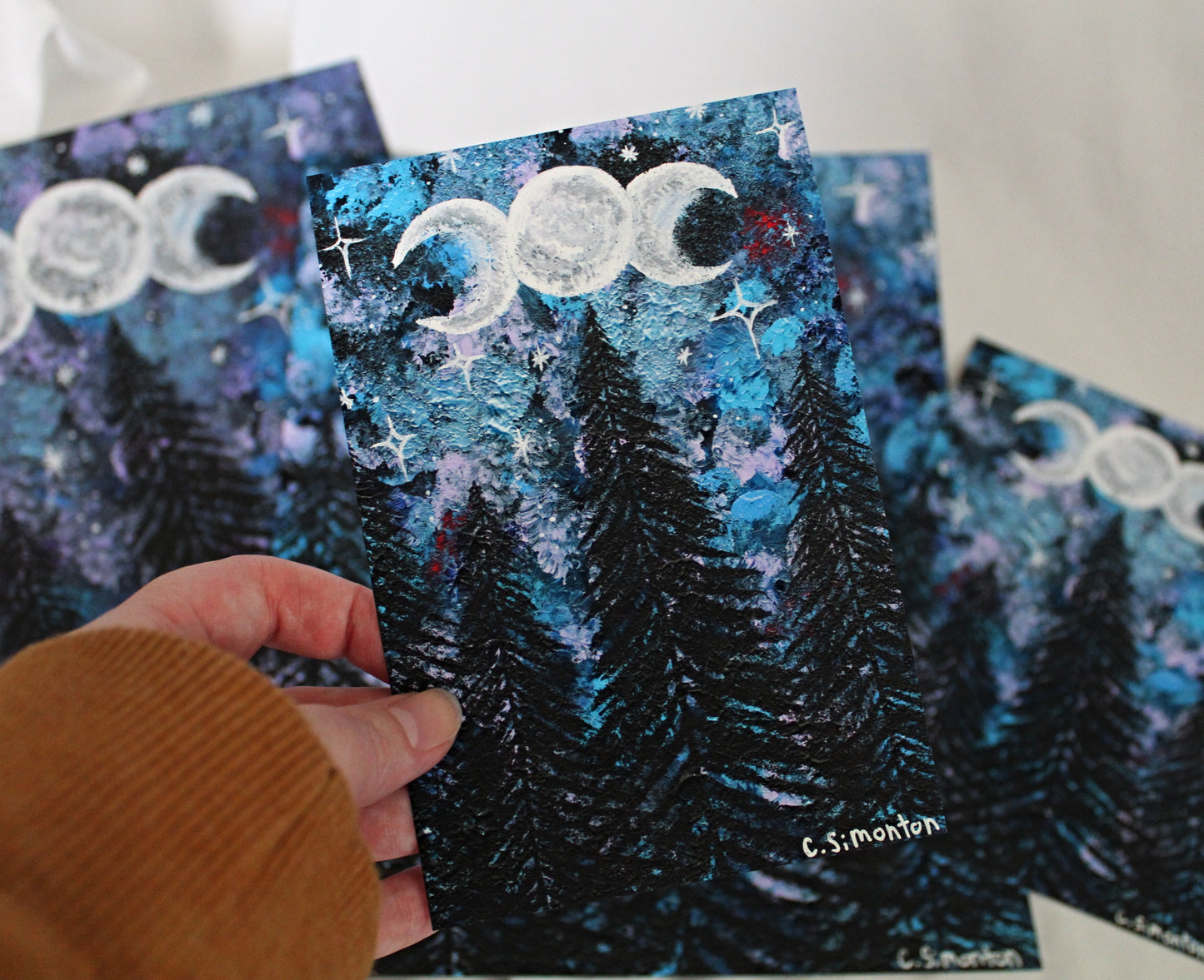 Triple Moon Night Sky Forest Art Print