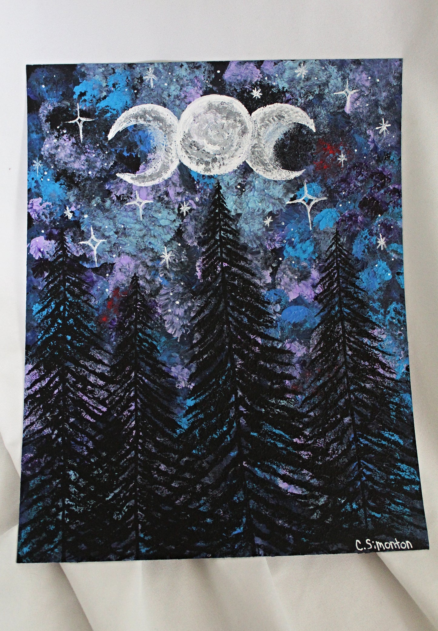 Triple Moon Night Sky Forest Art Print