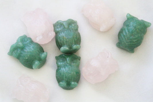 Owl Rose Quartz and Green Aventurine Crystal