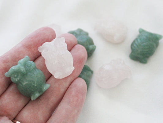 Owl Rose Quartz and Green Aventurine Crystal
