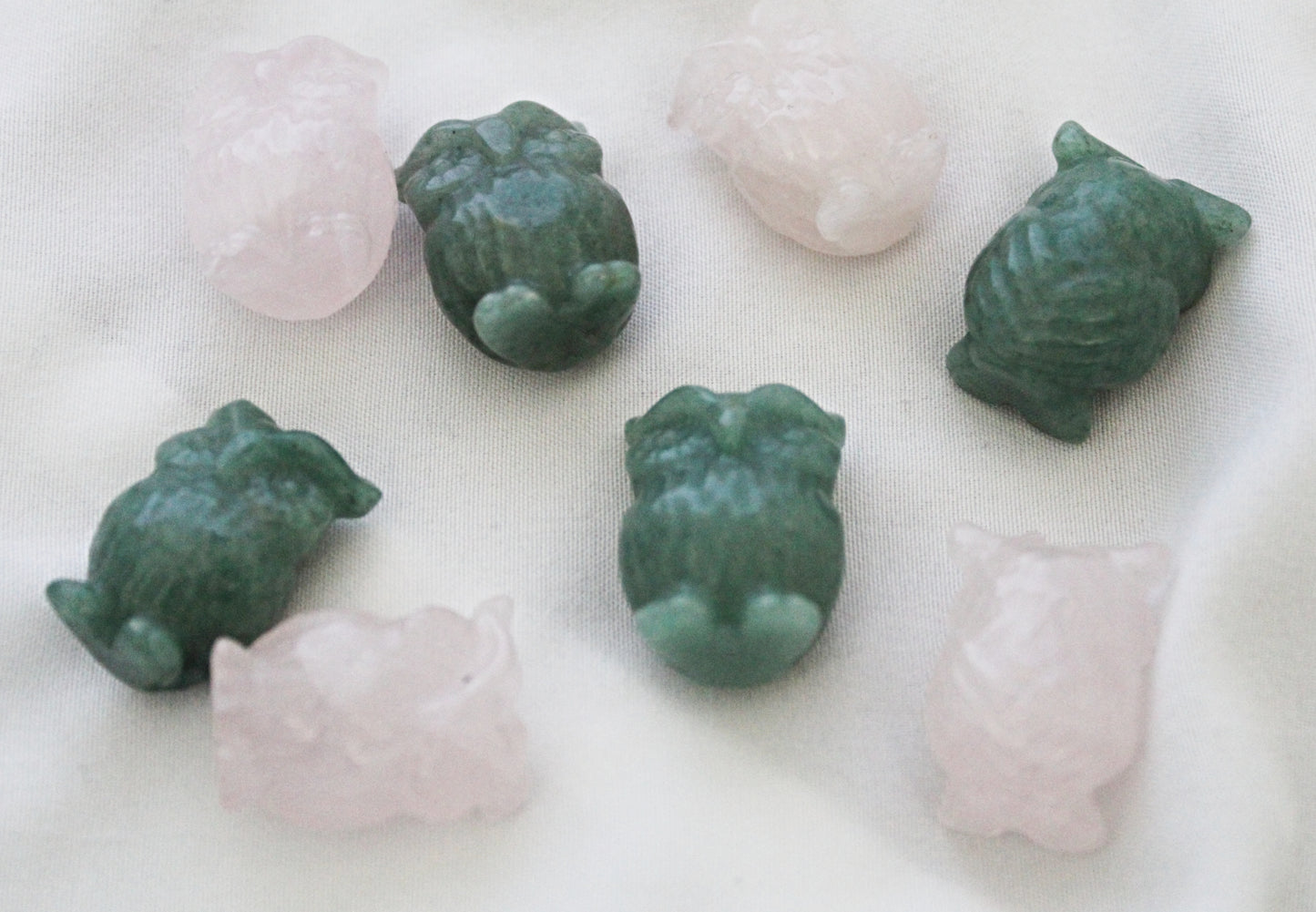 Owl Rose Quartz and Green Aventurine Crystal