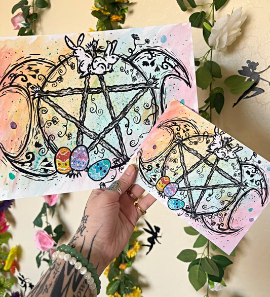 Ostara Spring Triple Moon Pentacle Art Print
