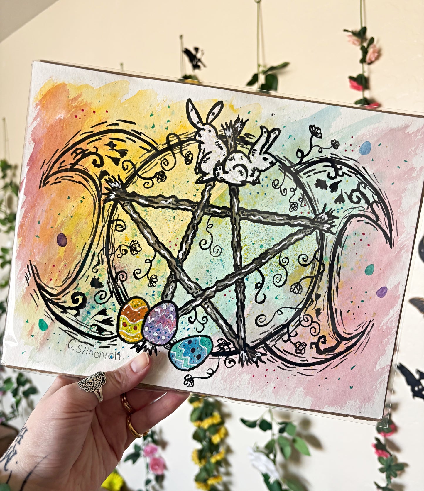 Ostara Spring Triple Moon Pentacle Art Print