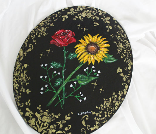Rose and Sunflower Whimsigoth Acylic Painting