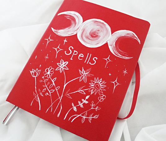 Painted Triple Moon and Wildflower 'Spells' Journal
