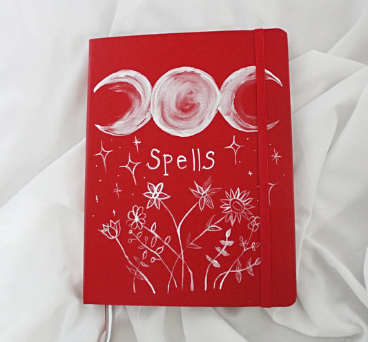Painted Triple Moon and Wildflower 'Spells' Journal
