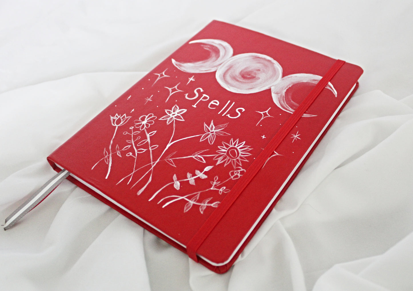 Painted Triple Moon and Wildflower 'Spells' Journal