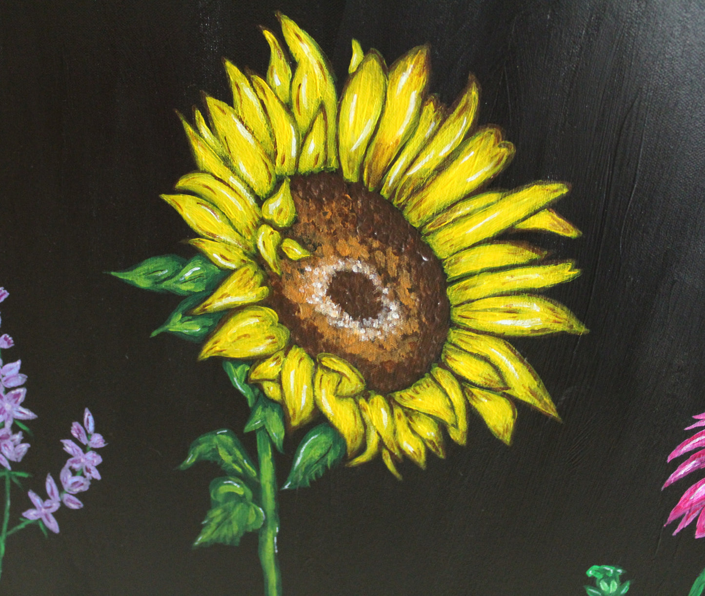 Large Sunflower Lavender and Coneflower Acrylic Painting