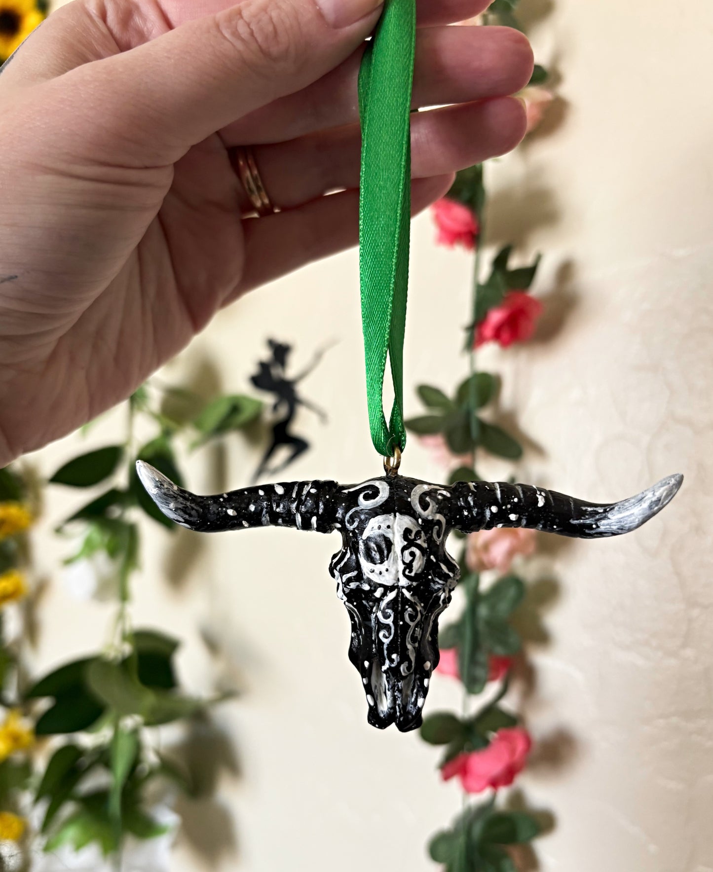 Hand Painted Bull Skull Ornament