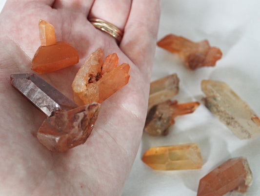 Tangerine Quartz Raw Crystal Clusters and Points