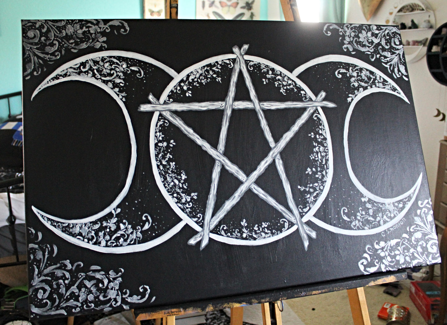 Large Triple Moon Acrylic Painting