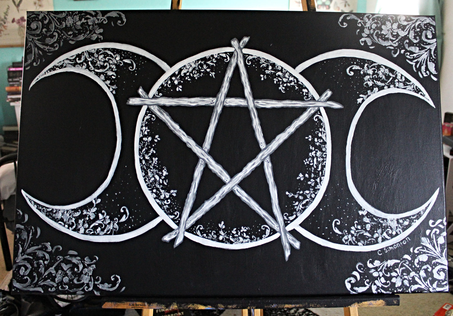 Large Triple Moon Acrylic Painting