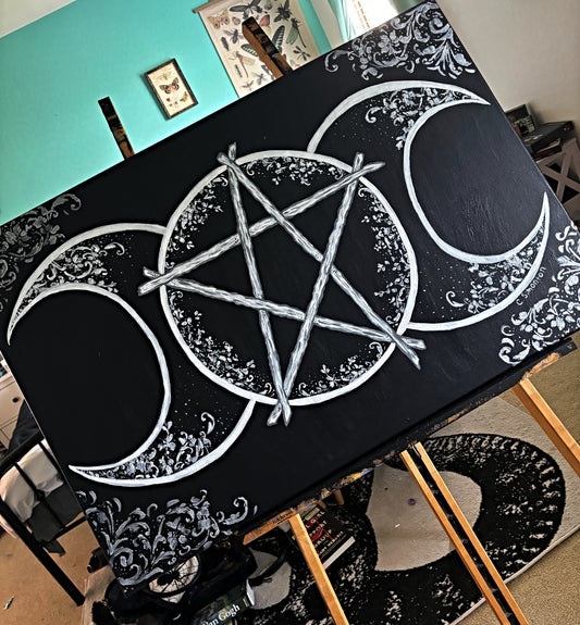 Large Triple Moon Acrylic Painting