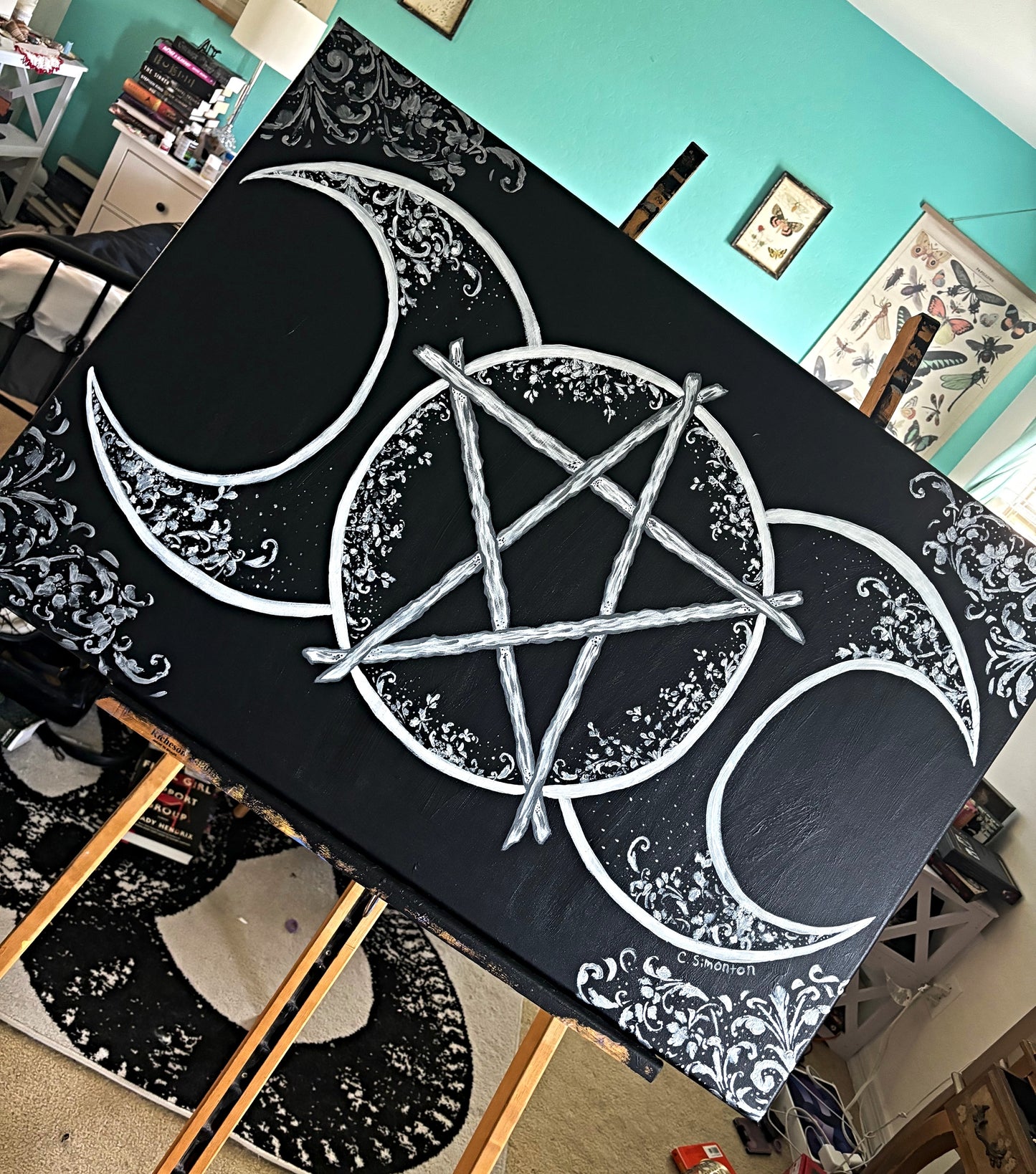 Large Triple Moon Acrylic Painting
