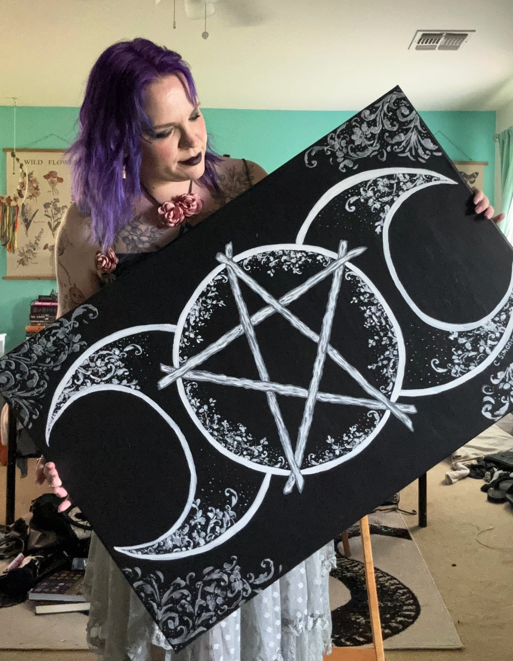 Large Triple Moon Acrylic Painting