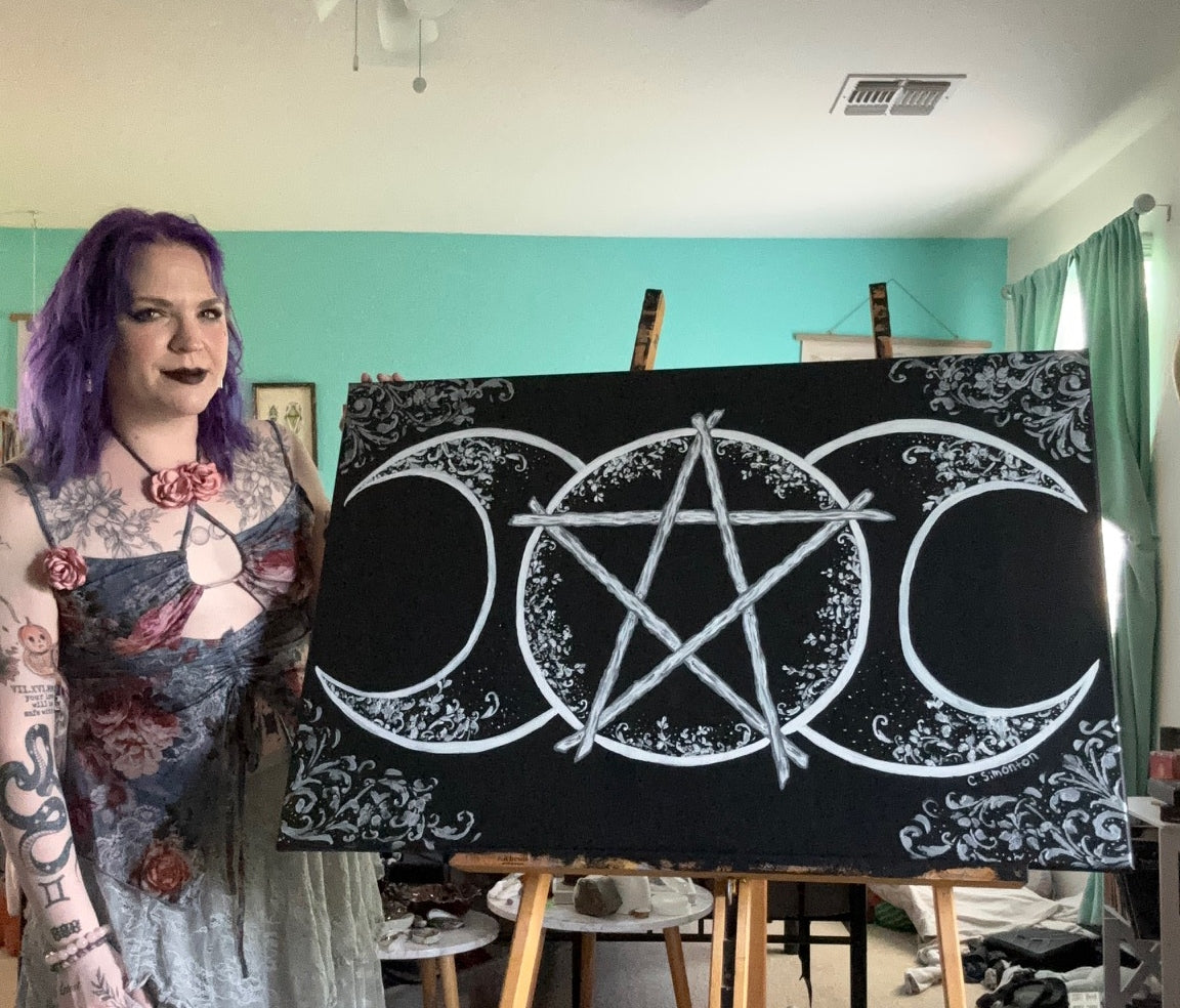 Large Triple Moon Acrylic Painting