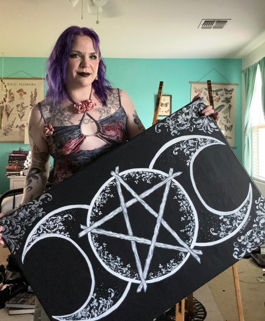 Large Triple Moon Acrylic Painting