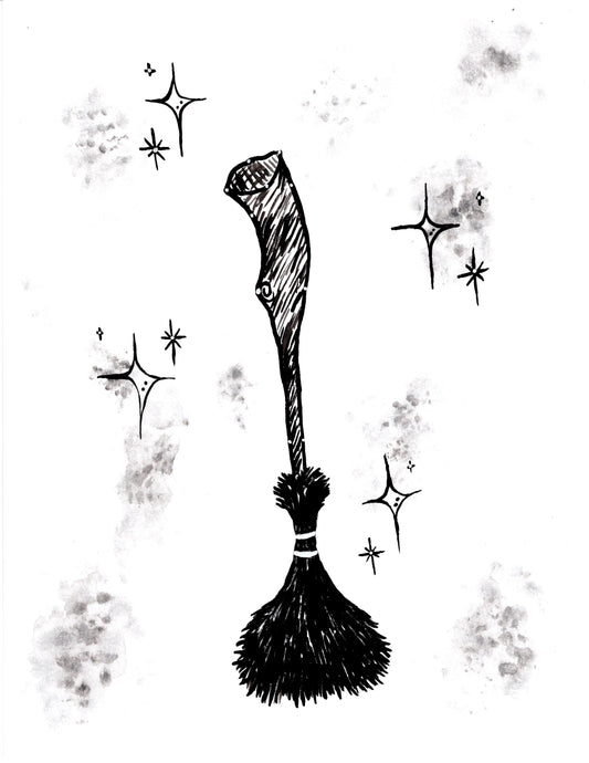 Witch Broomstick Painting Art Print