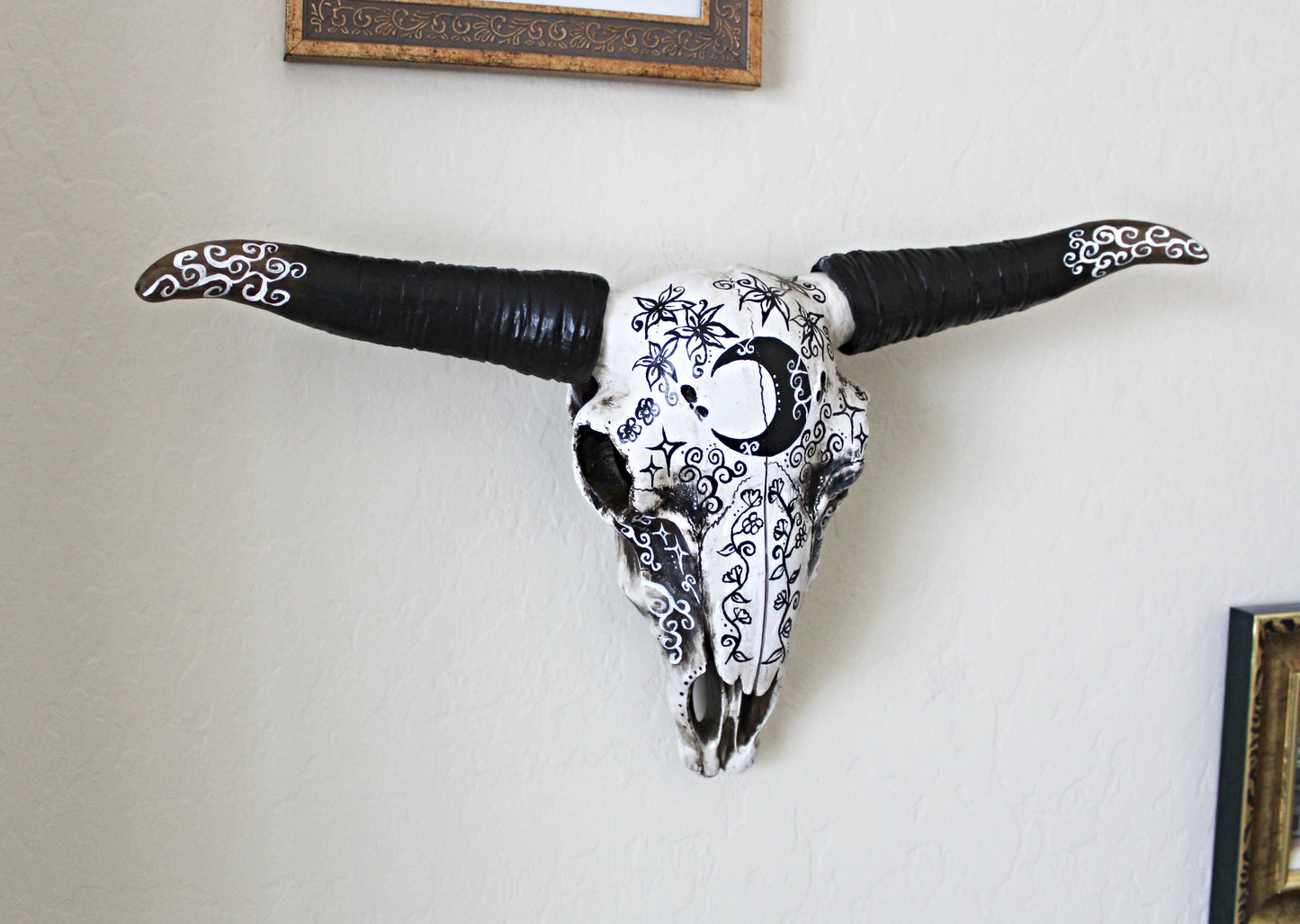 Large Crescent Moon Bull Skull Wall Hanging