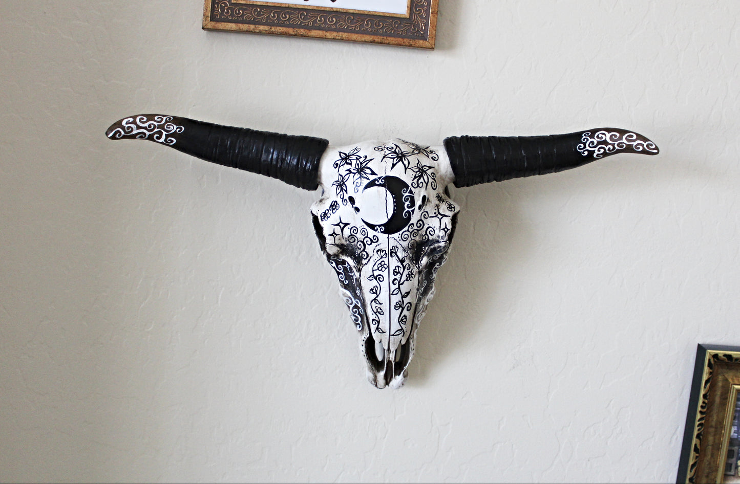 Large Crescent Moon Bull Skull Wall Hanging